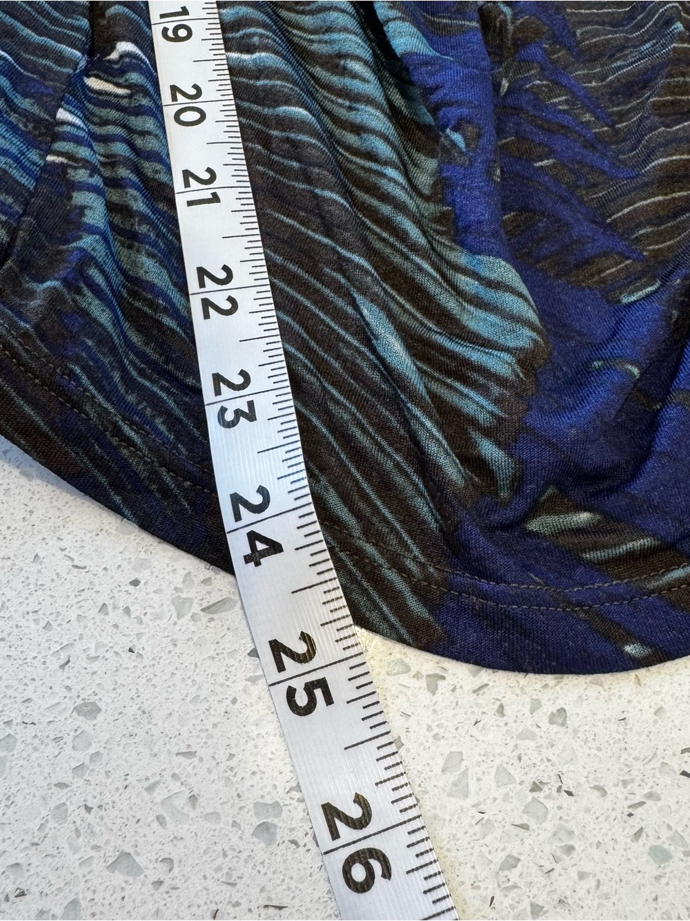 Max Mara Italy Draped Faux Wrap Top XL Blue Brown Abstract Jersey Quiet Luxury - Picture 6 of 13